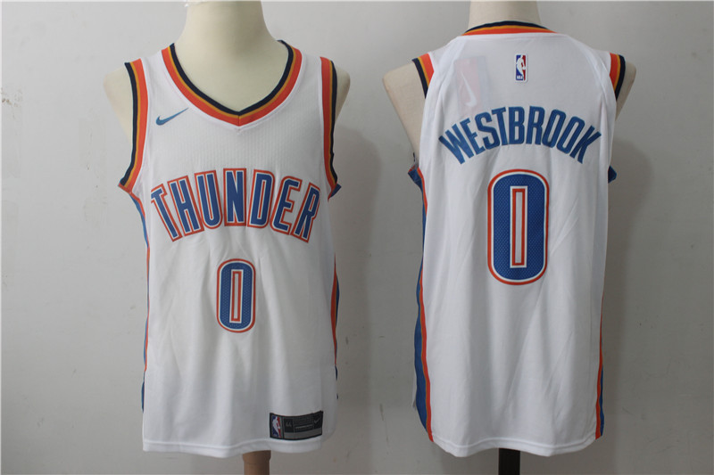 Men Oklahoma City Thunder 0 Russell Westbrook White New Nike Season NBA Jerseys